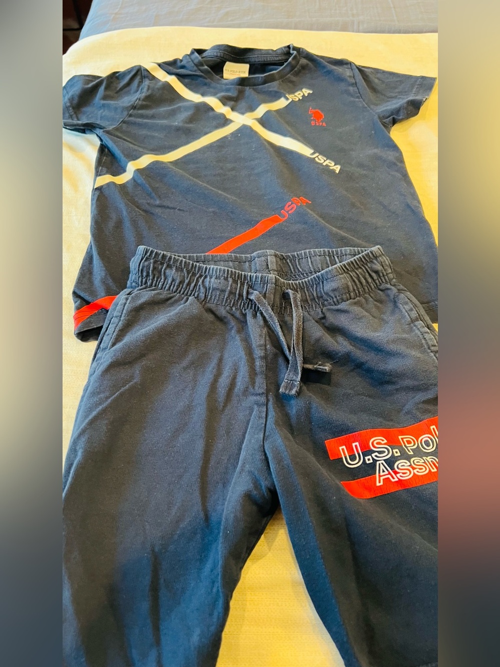 U.S. Polo Assn. Navy TShirt & Joggers  boys Set with Red&White Accents 
size 6-7